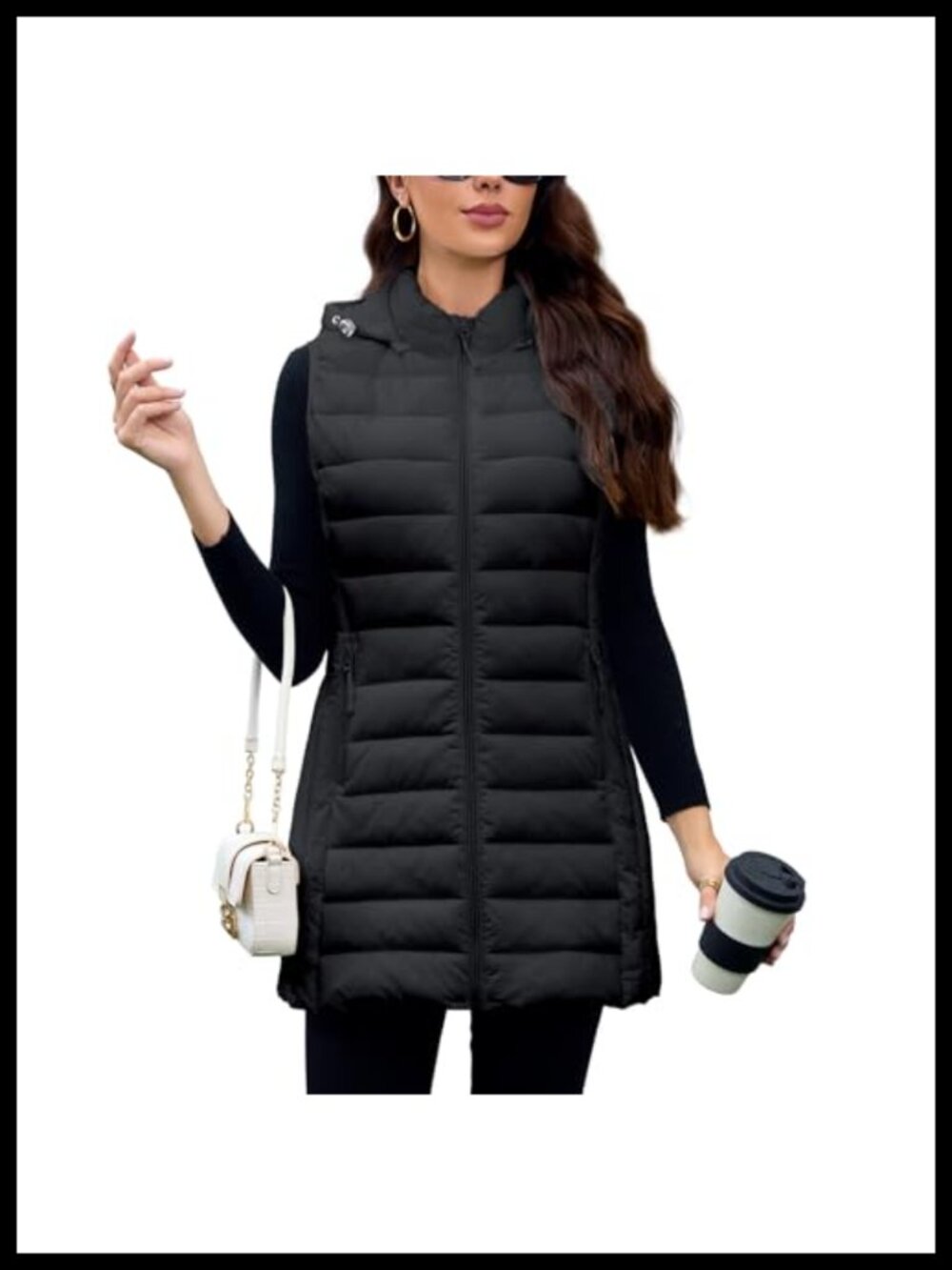 MODERN BUBBLE Long Puffer Vest with Hood Lightweight Packable Sleeveless